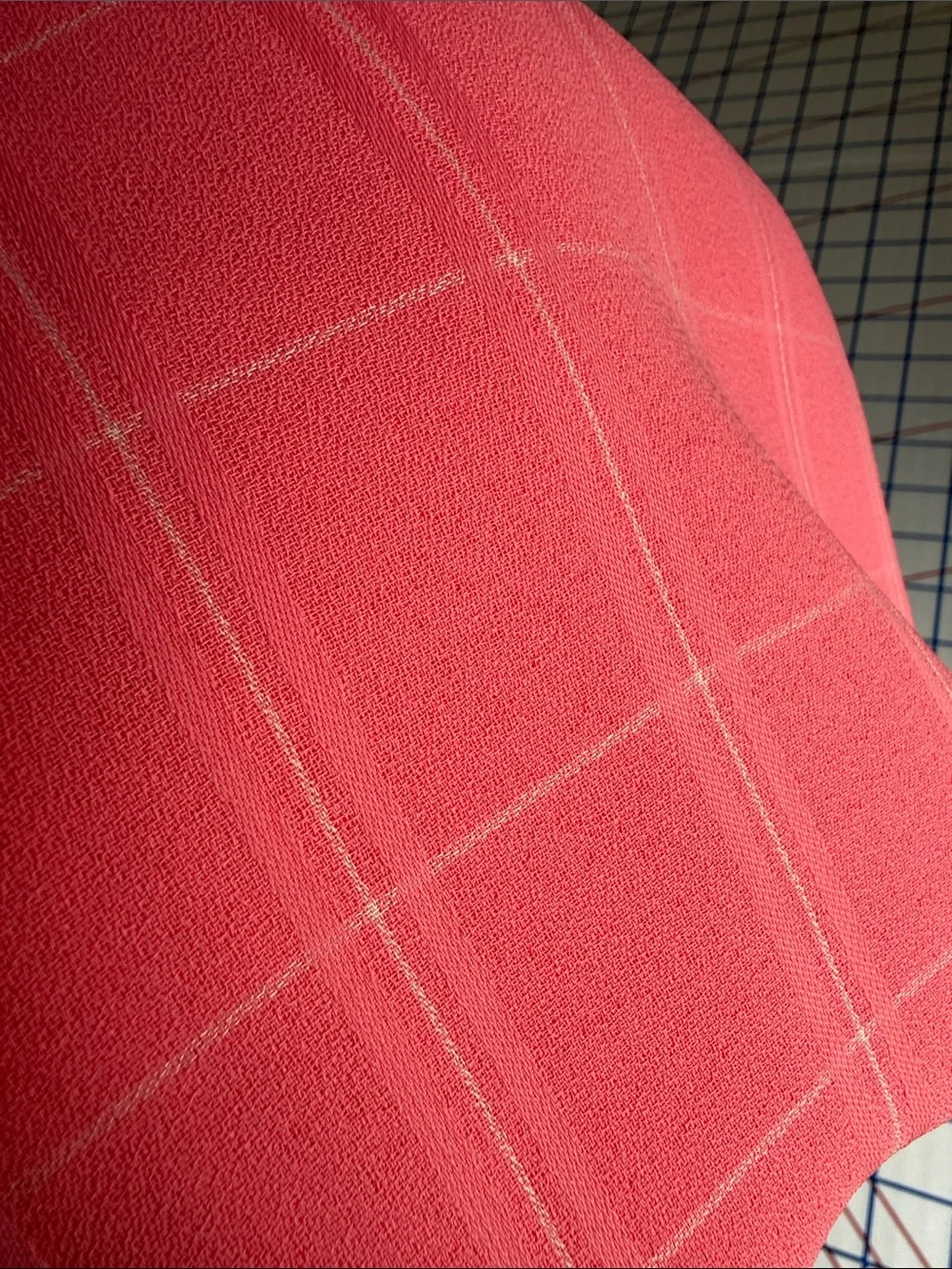 Vintage 1980s Coral Pink Windowpane Plaid Lightweight Drapey Fabric 2 Yards